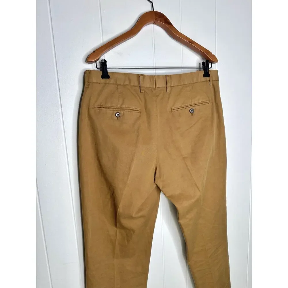 NWT J Crew Garment Dyed Cotton Linen Blend Chino suit PANT Mens 34x31 Carmel Tan